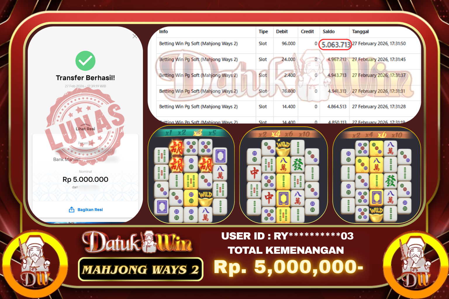 Bukti Pembayaran Jackpot 27 FEBRUARI 2026 – DATUKWIN