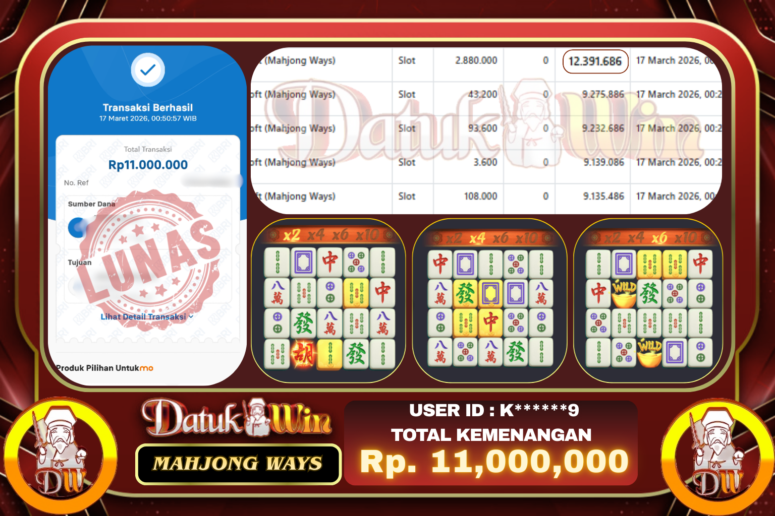 Bukti Pembayaran Jackpot 17 MARET 2026 – DATUKWIN